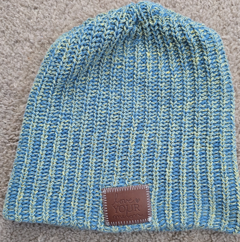 Love Your Melon Blue and Yellow Women's Knit Beanie Winter Hat